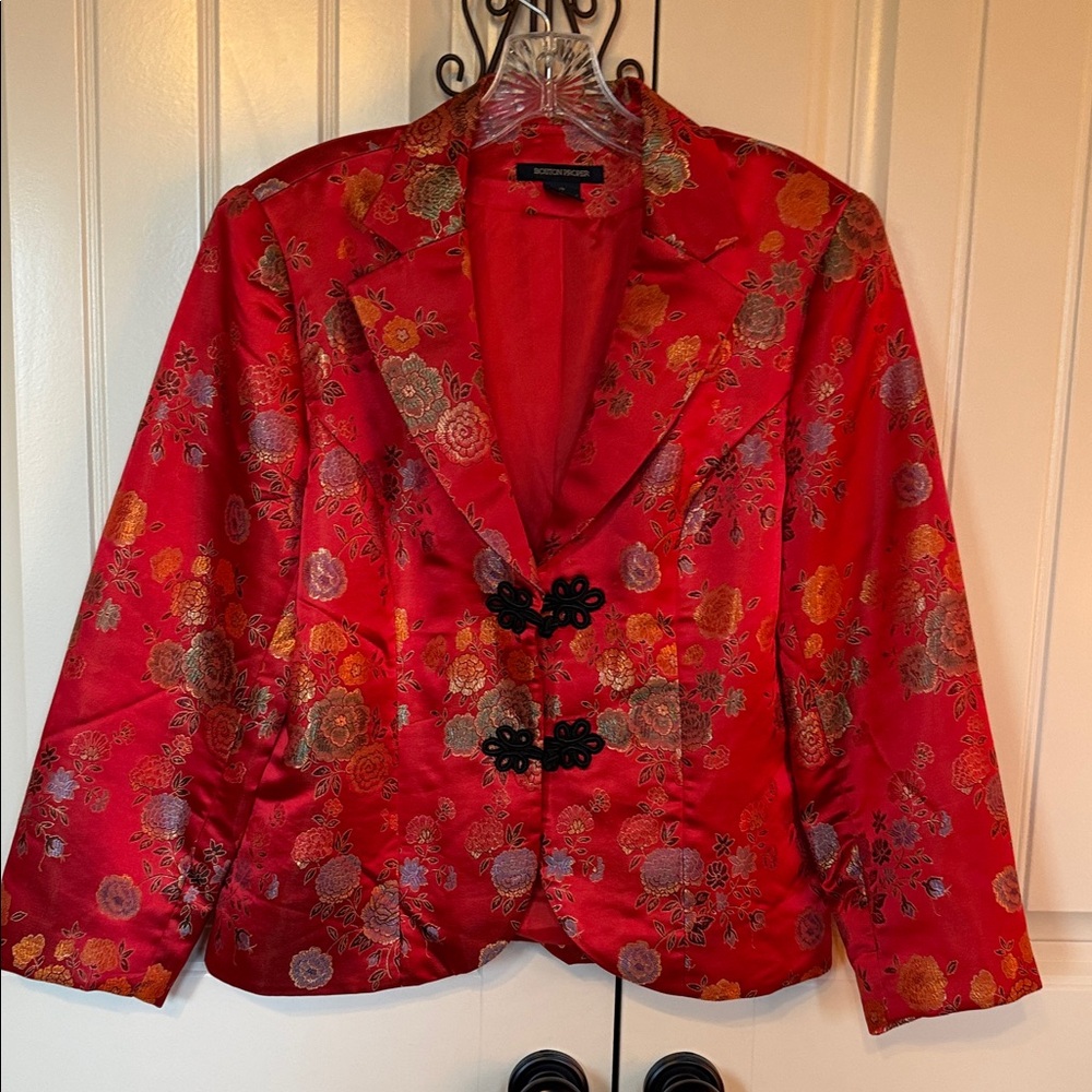 Boston Proper Red Floral Satin Blazer